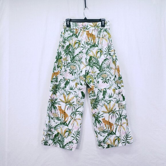 Rachel Zoe 100% Linen Multicolor Jungle Cheetah Monkey Wide Leg Modified Pants - Picture 9 of 14